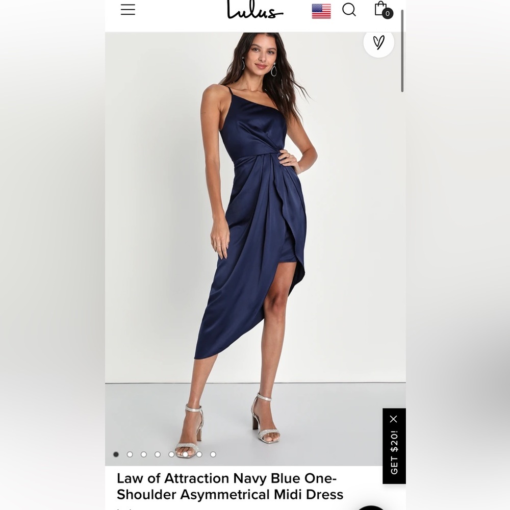 Lulus Satin asymmetrical one shoulder midi dress, XS